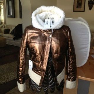 Dolce & Gabbana Leather & Shearling Copper Metallic Short Jacket NWT $