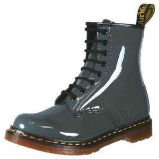 Dr. Martens Womens 1460 8 Eye Leather Ankle Boots Grey Patent Lamper