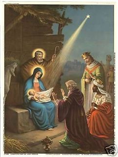 Antique Vintage Catholic Nativity Christmas Print Picture ADORATION OF