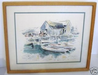 Vintage ROCKPORT MA Nautical FRAMED Lithograph Drawing