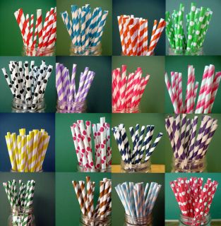 25 Paper Straws   Striped and Polka Dot   Parties Weddings Showers