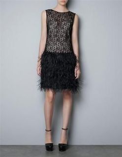 ZARA BLACK LACE DRESS WITH FEATHER SKIRT SIZE XS  SOLD OUT