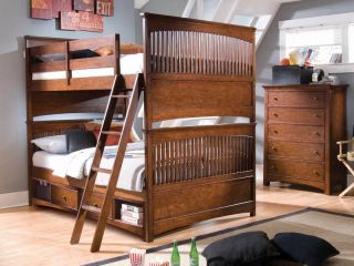 Youth Cherry Full Size Bunk Bed w/ Storage Box 986R910