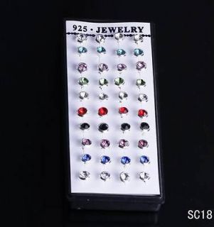 Mix Colors Crystal Ear Stud 925 Sterling Silver Charms Earrings