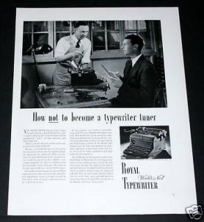 1941 OLD MAGAZINE PRINT AD, ROYAL, WORLDS NO. 1 TYPEWRITER, REPAIR