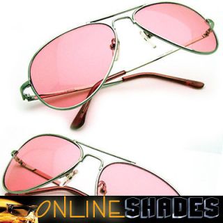 PINK LENS AVIATOR   Color Sunglasses Retro Classic Hippie Frame Spring