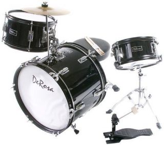 Rosa Junior Learn to play Pro 3 Piece 16 Inch Drum Set w/ Chair, Black