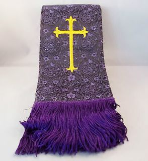 Vestment Stole Clergy Pastoral Purple With Gold Cross Fringe