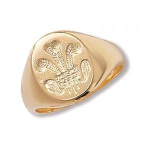 Mens 9ct Gold Celtic Prince of Wales Feathers Large Crest Signet Ring