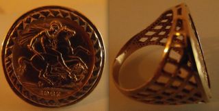 Full Elizabeth II Sovereign Coin / Ring Wearable , 13.2 Grams Gold