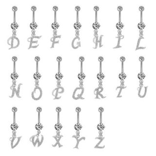 Initial Belly Navel Rings   Crystal CZ Double Jeweled Letters   Pick