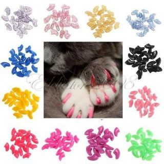 20pcs Soft Cat Pet Nail Caps Claw Control Paws off + Adhesive Glue XS