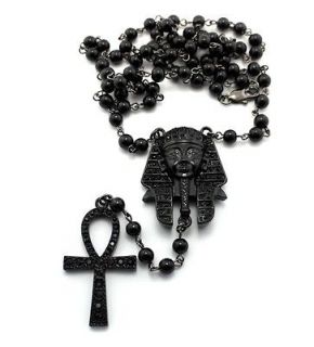 ICED OUT TYGAS PHARAOH & ANKH CROSS PENDANT & 36 BALL CHAIN NECKLACE