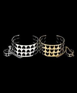 FASHION CUFF BRACELET WITH HEARTS AND ATTACHED RING GOLD OR SILVER NWT