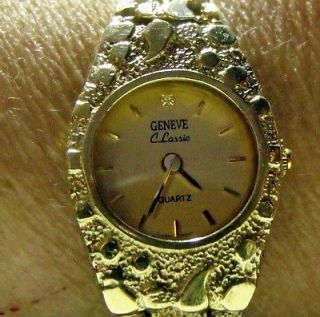 Geneva 10K SOLID GOLD NUGGET Ladies Wrist Watch. Keeps perfect time.