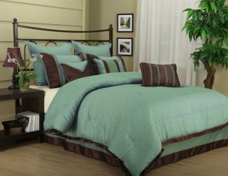 Tobey 7pc Comforter Teal/Brown Set bed in a bag King/Queen NEW