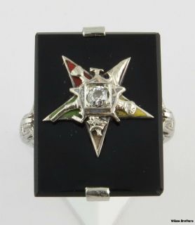 Genuine Diamond Onyx Ring   10k White Gold Order of the Eastern Star