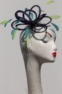New Navy Lime & Turquoise Feather fascinator hat Ascot