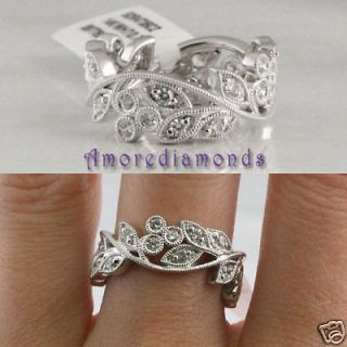 VS2 round antique style eternity wedding ring flower design white gold