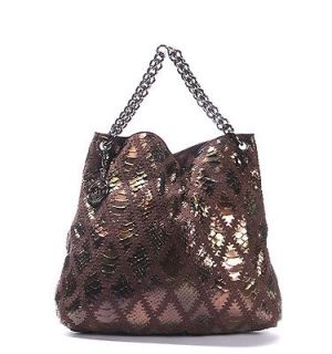 Chanel Bronze Metallic Python Soft and Chain Crochet Stitch Hobo Bag