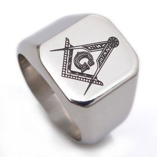 Stainless Steel Silver Masonic Mens Ring Size 12 R358