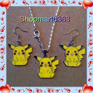 PIKACHU METAL CHARM HOOK FISH EARRINGS WITH 16.5 SILVER PLATED SNAKE