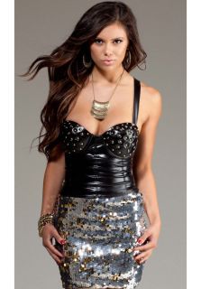 ! Metallic Bustier Black Gold Studded Top Club Dress SEXY 221548