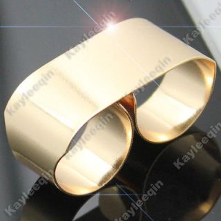 Newly listed Polish Gold Mirror Bar Double Finger Ring Adjustable Goth