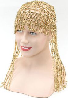 GOLD BEAD FLAPPER HEAD DRESS CAP 1920S 1930S CLEOPATRA LOOK
