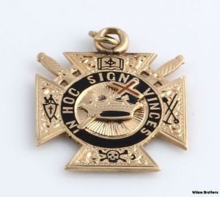 Templar c.1890s 1900s Cross Fob Medal Pendant Masonic   14k Gold Charm