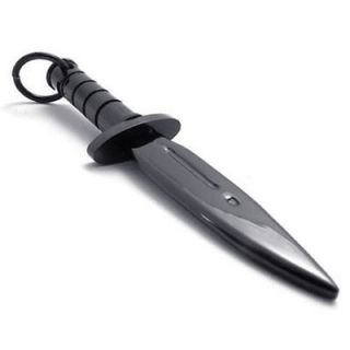 Black Tone Army Style Dagger Stainless Steel Pendant Mens Necklace