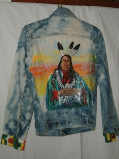 DENIM JACKETNative American Indian Chief Tie dyed,Hand painted
