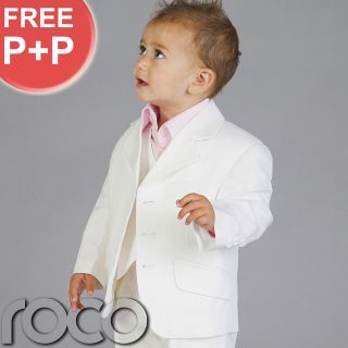 BOYS WHITE LINEN 3PC WEDDING PAGEBOY OUTFITS PROM SUIT