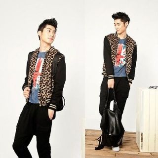 New Korea Leopard Animal Print Mens Casual Jackets Stand Collar Sporty