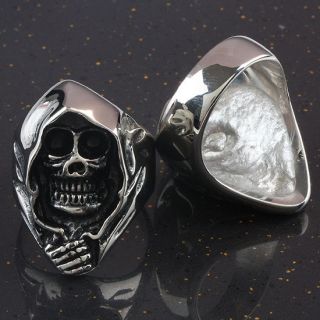 New PUNK Death Black Skull Head Bone Stainless Steel Finger Ring Size