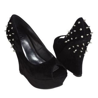 Womens Shoes Black Peep Open Toe Spike Stud Platform Wedge High Heel