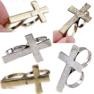 Vintage Retro Style Alloy Silver Bronze Cross Two Fingers Double