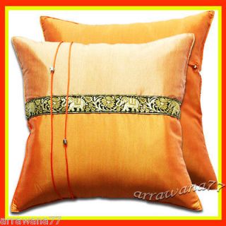 Thai Silk Elephant Gold Decorative Cushion Pillow Covers Cases Sofa