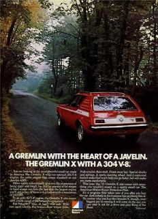 1972 AMC GREMLIN ad ~ Gremlin X with a 304 V 8