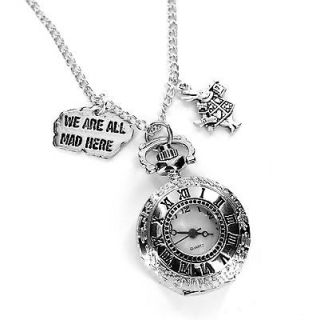 Were all mad here Pocket Watch Necklace, Alice in Wonderland, Long