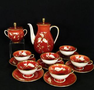 Vintage Furstenberg Porcelain Red Gold Floral Tea Set 14 pcs