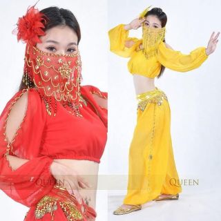 Dance Costume Long sleeve Top and Harem Pants with Gold Trim 9 Colors