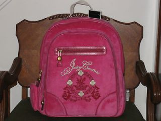 NWT $198 JUICY COUTURE HOT PINK VELOUR BTS BACKPACK STUDS BOOK BAG