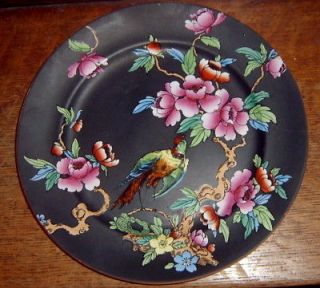 Fieldings England Devonware Victorian Black Pink Dinner Plate SH
