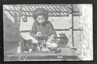 Man preparing Opium Pipe Indo Chine Vietnam ca 1899