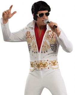 Adult Elvis Skinny White Rhinestone Jumpsuit Vegas Mens Halloween