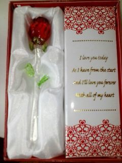New Glass Red Rose with Beautiful Saying L@@K Valentines Day Mothers
