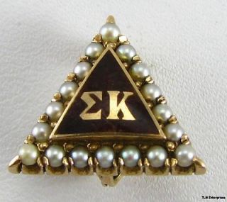 SIGMA KAPPA   14K GOLD Sorority ANTIQUE Pearl Badge PIN