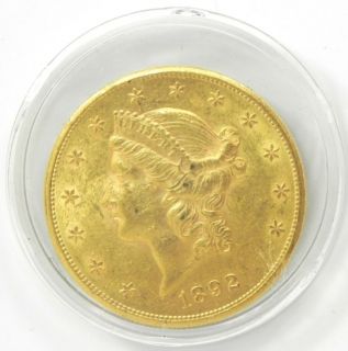 1892 $20 United States Liberty Eagle Gold Coin in Plastic Display Case
