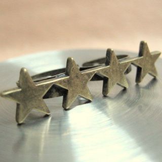 LOVELY Antiqued Bronze 4 Four Stars 2 Finger Double RING